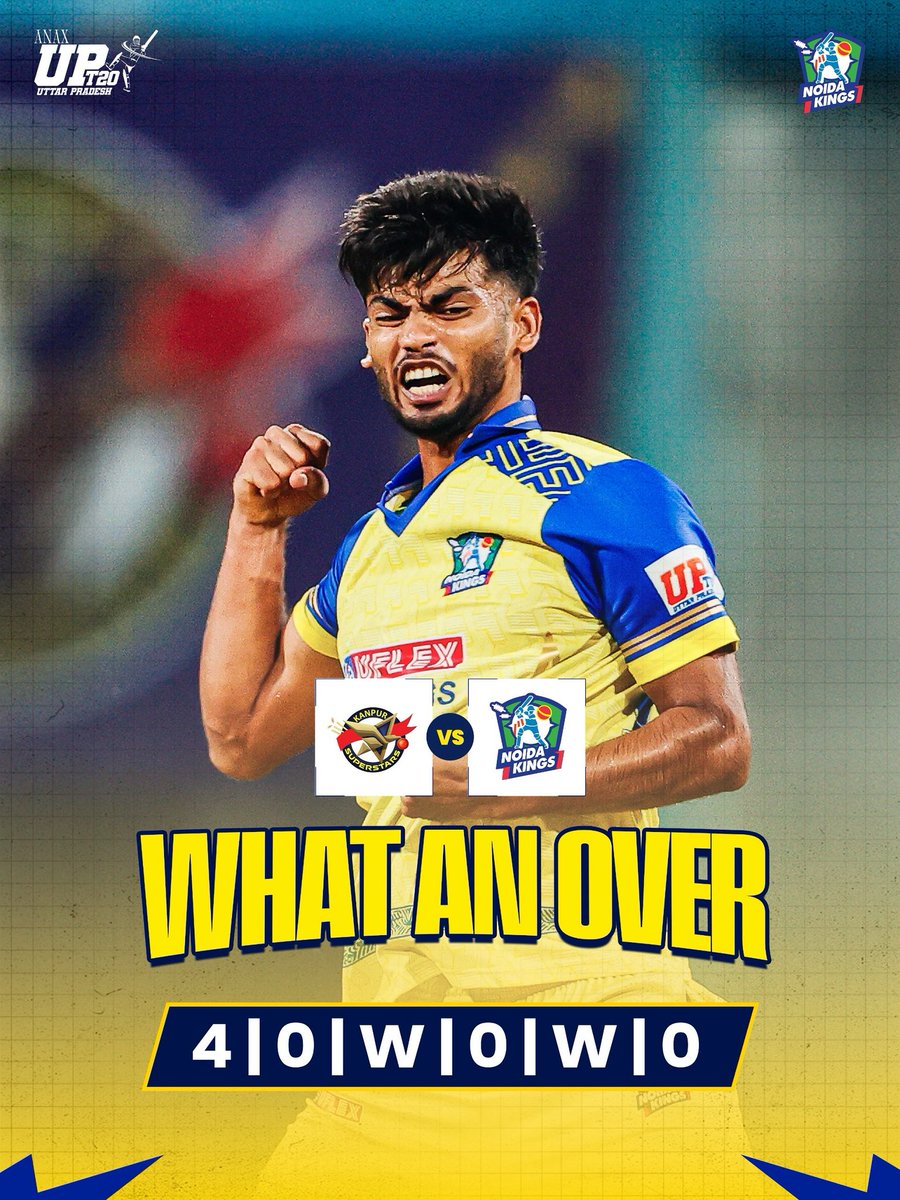 Over of brilliance! 🌪 2 wickets, 4 runs – KT in full control. ⚡

#NoidaKings | #UPKiPehechaan | #NoidaKiJaan | #UPT20League | #KhiladiYahanBantaHai | #UPCA