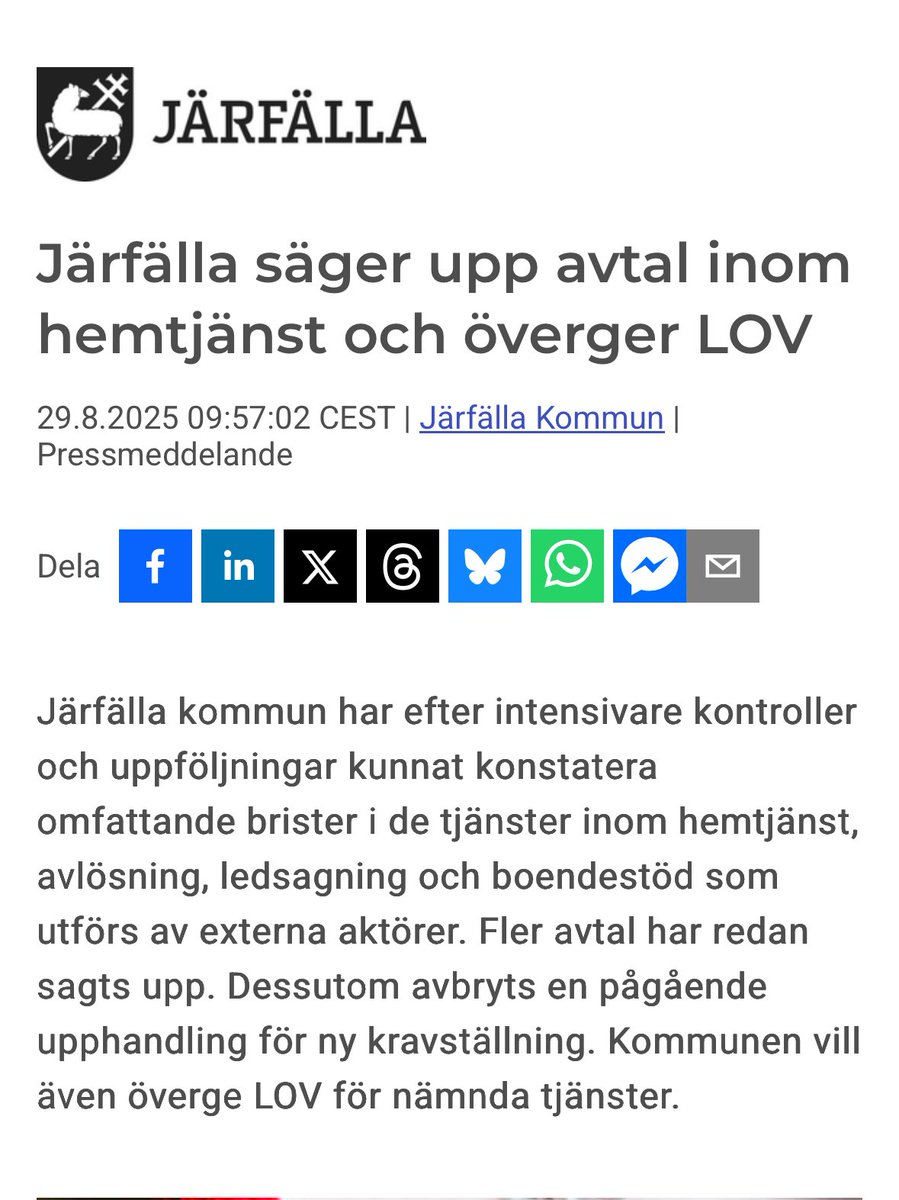 Privatiseringshysterin i detta land har öppnat dörren till skattefinansierad verksamhet för kriminella. Bra att Järfälla kommun nu tar detta steg i omsorgen (se bilden + länk). Fler kommuner behöver följa efter. Dags att öppna ögonen!
via.tt.se/pressmeddeland…