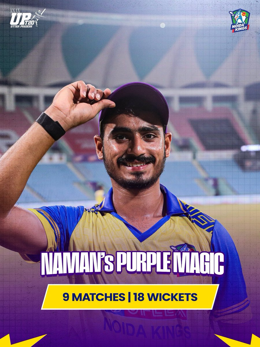 Naman Tiwari’s purple magic! 💜 4️⃣ wickets to tally for Naman. ✨⚡

#NoidaKings | #UPKiPehechaan | #NoidaKiJaan | #UPT20League | #KhiladiYahanBantaHai | #UPCA