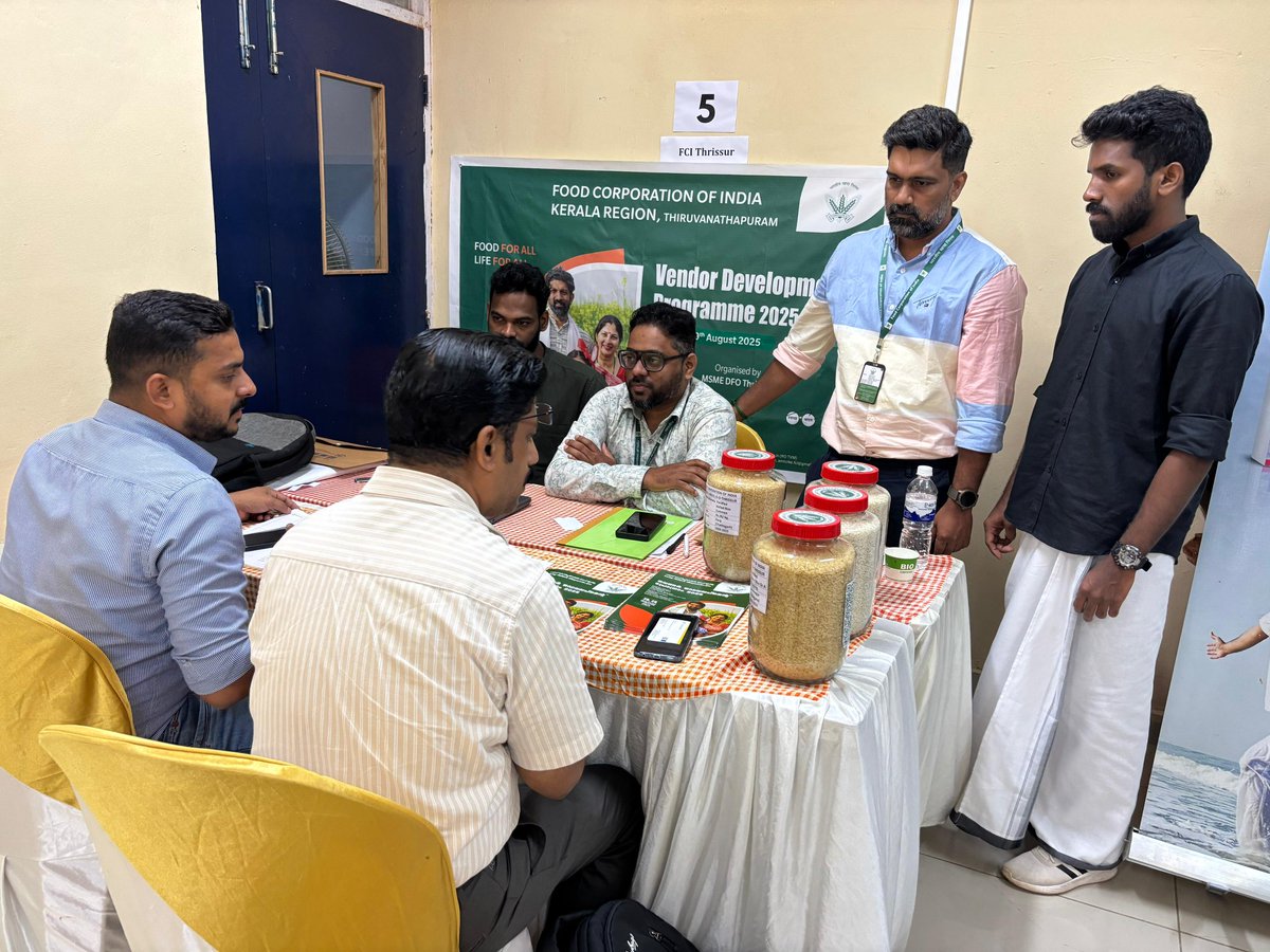 FCI DO Trissur (@fcidotrissur) on Twitter photo FCI DO Thrissur Participated in VDP 2025 organized by DFO, MSME Thrissur. Representation from FCI gave special thrust to the newly introduced OMSS(D) scheme sale to small traders by FCI. <a href="/DARPG_GoI/">DARPG ๐ฎ๐ณ</a> <a href="/FCI_India/">Food Corporation of India</a> <a href="/FciKerala/">FCI Kerala</a> <a href="/fcisouthzone_pr/">FCI ZO South</a> <a href="/PIBConsumerFood/">PIB India_Consumer_Food</a> <a href="/fooddeptgoi/">Department of Food & Public Distribution</a> FCI DO Thrissur Participated in VDP 2025 organized by DFO, MSME Thrissur. Representation from FCI gave special thrust to the newly introduced OMSS(D) scheme sale to small traders by FCI. <a href="/DARPG_GoI/">DARPG ๐ฎ๐ณ</a> <a href="/FCI_India/">Food Corporation of India</a> <a href="/FciKerala/">FCI Kerala</a> <a href="/fcisouthzone_pr/">FCI ZO South</a> <a href="/PIBConsumerFood/">PIB India_Consumer_Food</a> <a href="/fooddeptgoi/">Department of Food & Public Distribution</a>