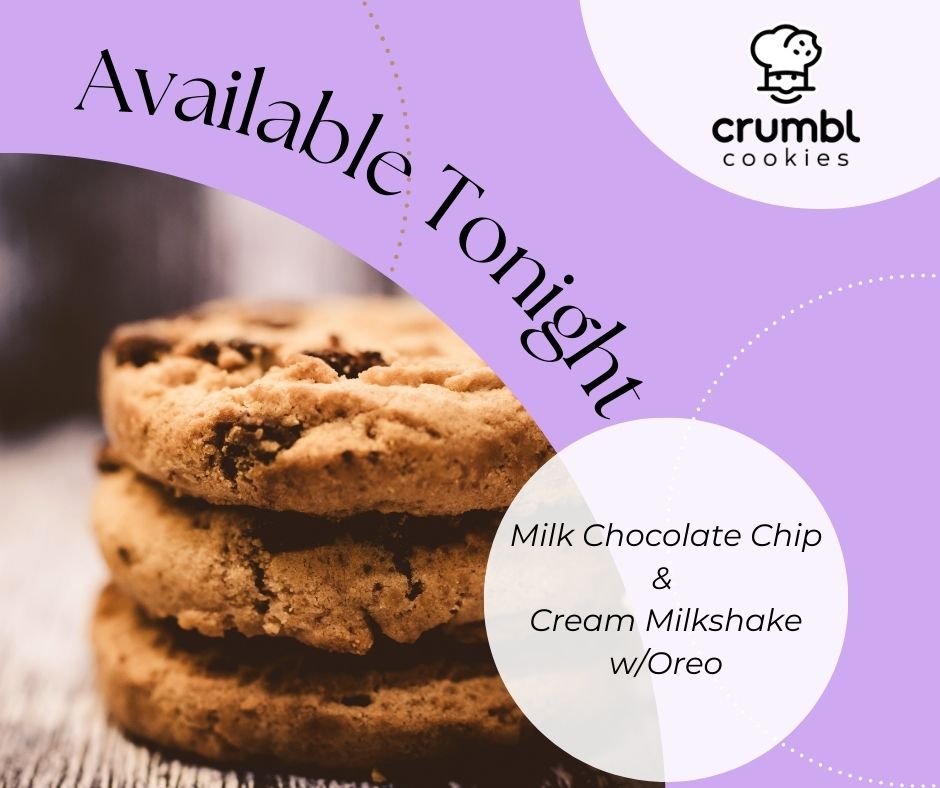 ANNOUNCEMENT: Crumbl Cookies will be at the varsity football game tonight with their famous chocolate chip &amp; cream milkshake with oreo cookies!