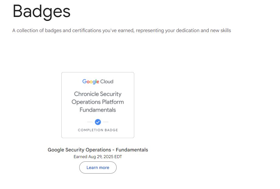 #day101
🌟 Just completed the Google SecOps Fundamentals course! Gained hands-on experience with Chronicle, threat hunting, and incident response playbooks. Ready to apply these SOC skills! 

#cybersecurity #SecOps #threatdetection #Google