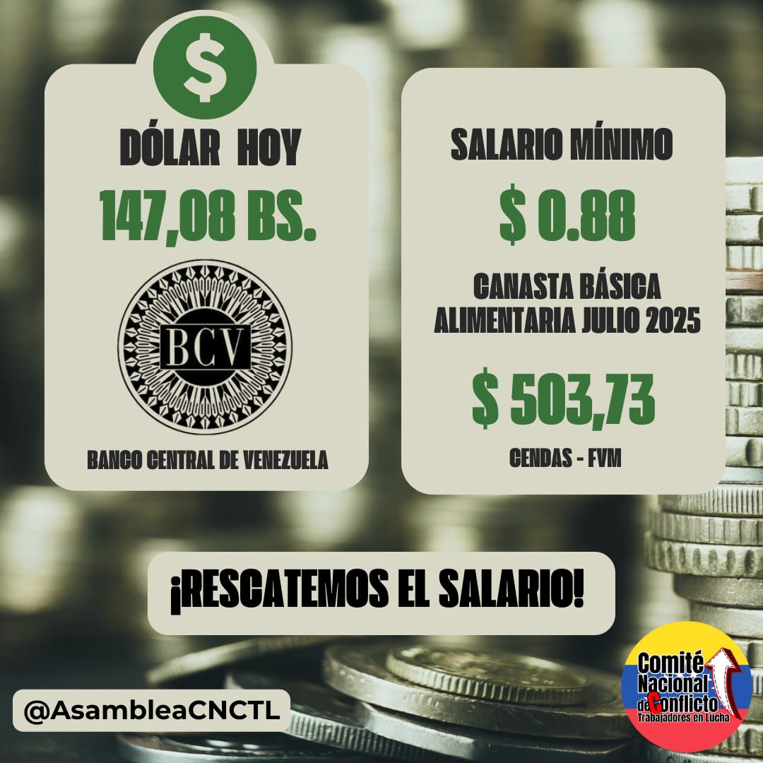 #29Agosto ¡Dólar oficial disparado, salario legal rumbo a su eliminación.! ¡Y la canasta alimentaria es inalcanzable!
#AumentoSalarialYa
#BastaDeExplotacionLaboral