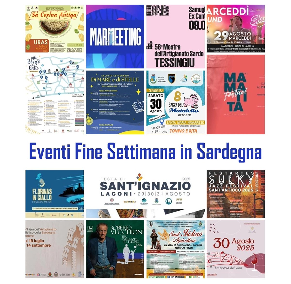 WEEKEND IN SARDEGNA: GLI EVENTI DA NON PERDERE
Mostre, concerti, festival, sagre e tradizioni ti aspettano dal 29 al 31 agosto in tutta l’isola! 🎶🍷✨
.
👉 bit.ly/sardegnaweek
.
