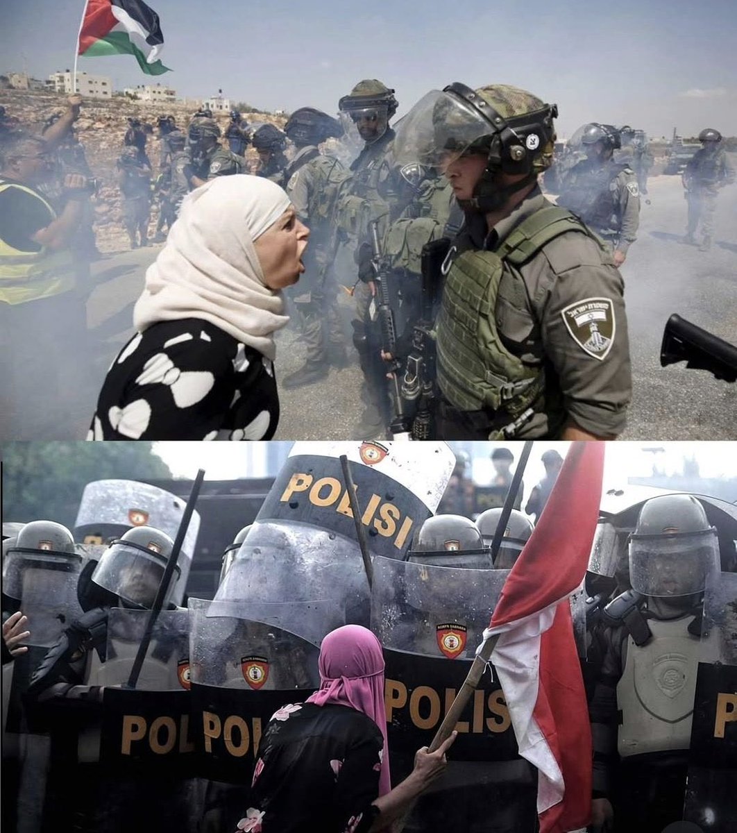 xxbina's tweet photo. such a sad picture💔. yang di atas melawan aparat Zionis karena menjajah negaranya, sedangkan yang di bawah melawan aparat negaranya sendiri karena melindungi para pemerintah yang menjajah rakyatnya. lekas pulih Indonesiaku🥹 #IndonesiaGelap https://t.co/GOBWn69yGs