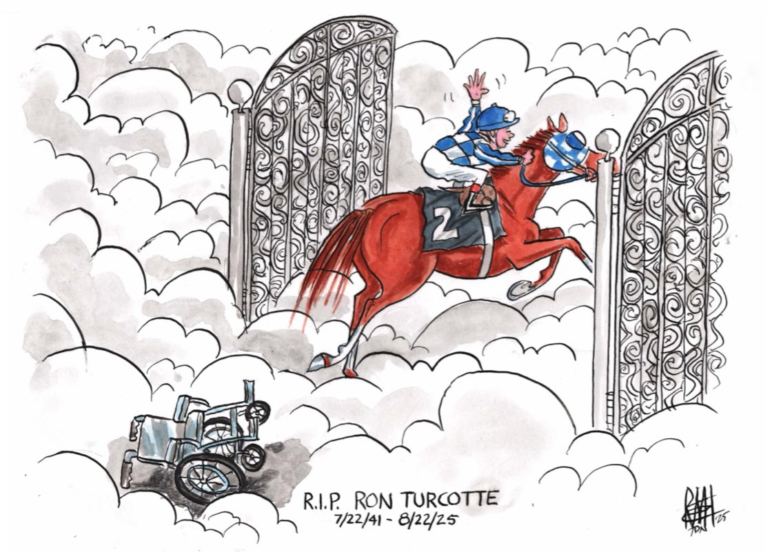 The Friday Cartoon in memory of the late, great Ron Turcotte 💙 Illustrated beautifully by <a href="/BellocqRemi/">Remi Bellocq</a>. 

Ron and Secretariat, riding together again.