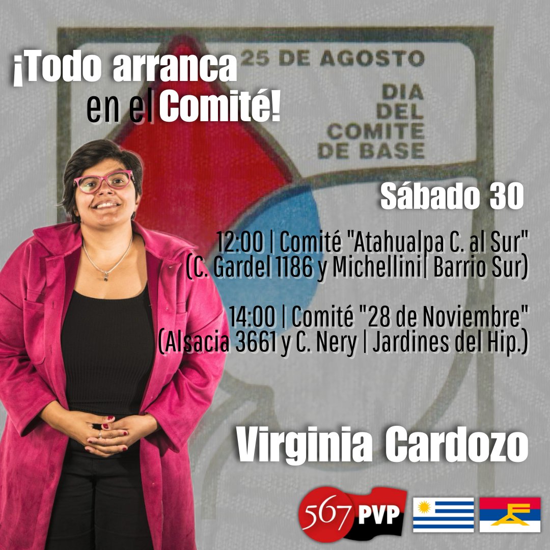 PVP | Espacio 567 | Frente Amplio (@pvp_espacio567) on Twitter photo Les dejamos la agenda de la recorrida por los Comités de nuestra compañera <a href="/Virginia_567/">Virginia Cardozo</a>.
Es en los Comités donde se asientan las bases de nuestro <a href="/Frente_Amplio/">Frente Amplio</a> y además "los Comités de Base son los hogares de la militancia" (Seregni).
¡Todo arranca en el Comité!
#PVP50años Les dejamos la agenda de la recorrida por los Comités de nuestra compañera <a href="/Virginia_567/">Virginia Cardozo</a>.
Es en los Comités donde se asientan las bases de nuestro <a href="/Frente_Amplio/">Frente Amplio</a> y además "los Comités de Base son los hogares de la militancia" (Seregni).
¡Todo arranca en el Comité!
#PVP50años