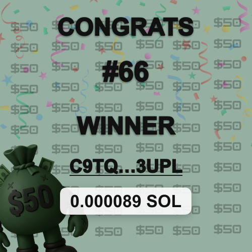 ayveyanko's tweet photo. 🎟 $50 Raffle Winner 🎟

Wallet: C9tqPw...3uPL
Prize: 0.000089 SOL 💰
RNG: https://t.co/0qzKO5eoM3
PRize Tx: https://t.co/hJjXeeJu7C

Next draw in 10 mins. More $50 = more tickets = more chances.Hold. Win. Repeat. https://t.co/SqhjxOSn8M
