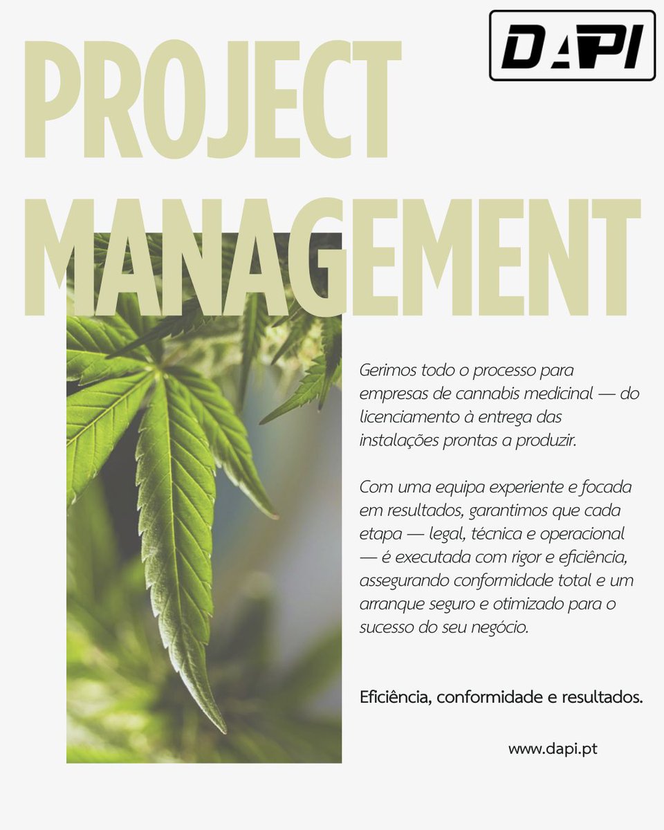 DAPI_lda's tweet image. Está a desenvolver um projeto de cannabis medicinal?
A nossa empresa é especializada em gestão de projetos para o setor da cannabis medicinal!
#DAPI #DAPIlda #CannabisMedicinal #Cannabis #ProjectManagement #CannabisBusiness #GestãoDeProjetos #LicenciamentoCannabis #Portugal