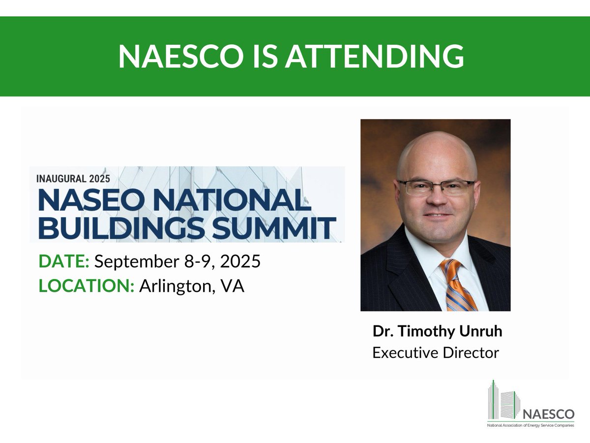 State energy leaders &amp; industry partners meet Sept 8–9 in Arlington, VA for NASEO’s inaugural National Building Summit—2 days on energy efficiency, affordability &amp; resiliency in state facilities. See agenda &amp; register: loom.ly/wSMALDg