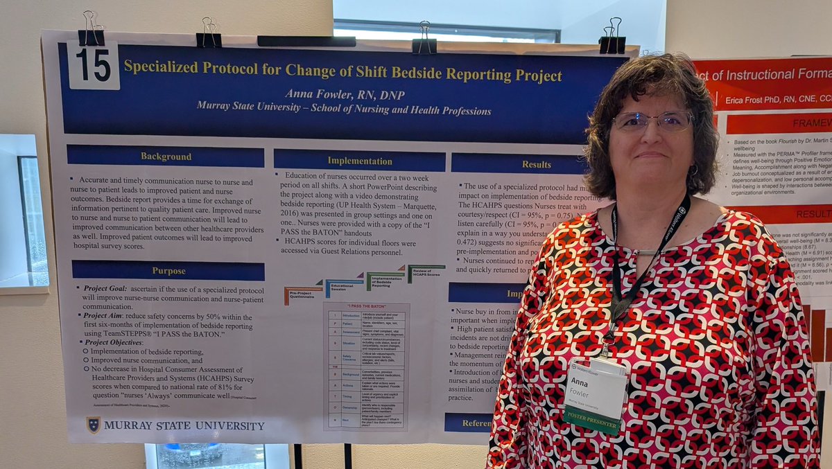 Take a look at Dr. Anna Fowler who presented her poster "Specialized Protocol for Change of Shift Bedside Reporting Project" at the "Nuts &amp; Bolts For Nurse Educators" Conference, August 7-9, in Minneapolis MN. Dr. Fowler, you are awesome! #RacerNation #HealthcareHeroes