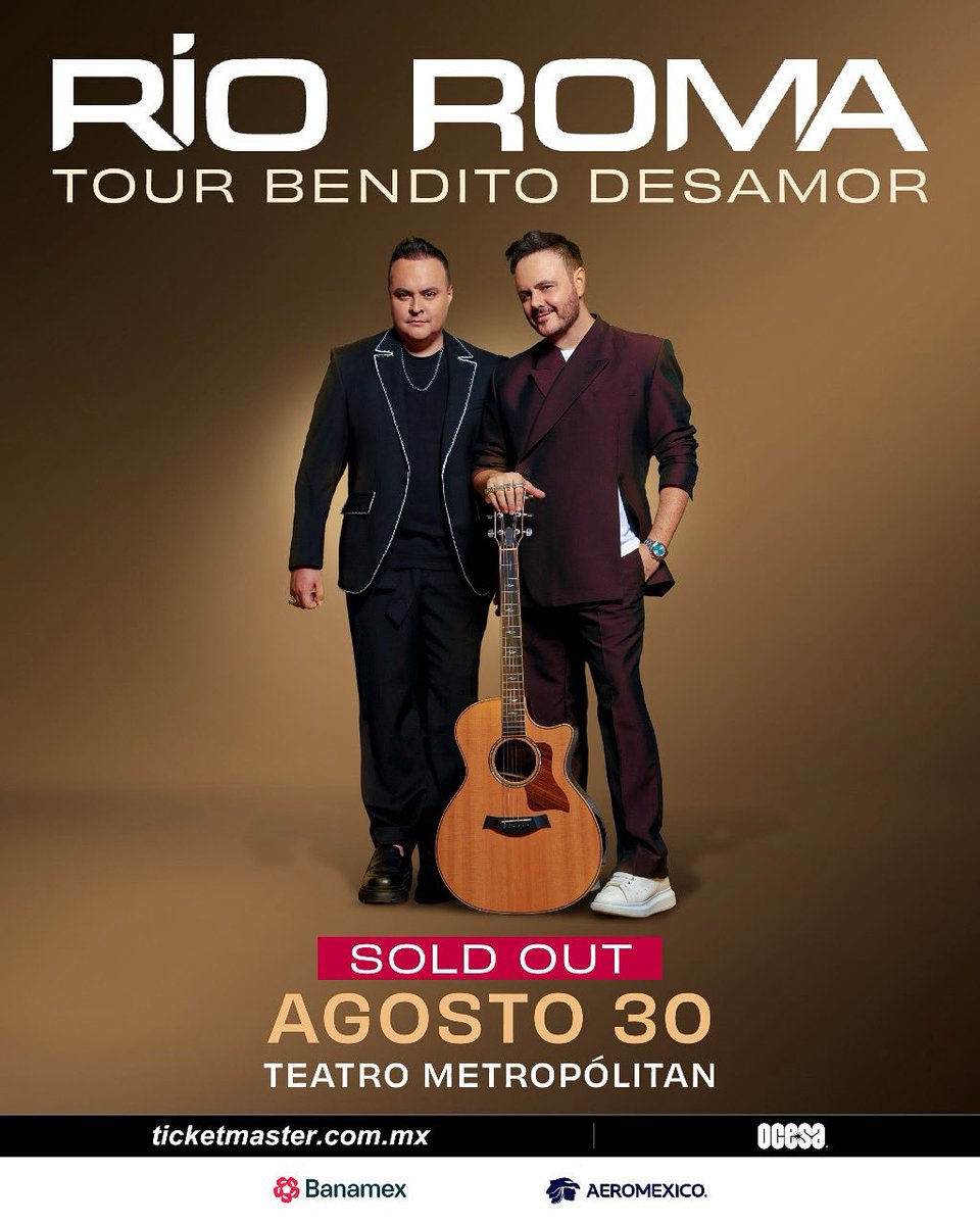 ¡FAMILIA! 😱🔥
Nuestra primera fecha de este sábado en el Teatro Metropólitan está SOLD OUT 🏟️💥.

Gracias por tanto amor 🙌💖. Arranca una nueva etapa del #BenditoDesamorTour 🎶💔 ¡Nos vemos para una noche inolvidable! ✨

#SoldOut #CDMX #RíoRoma