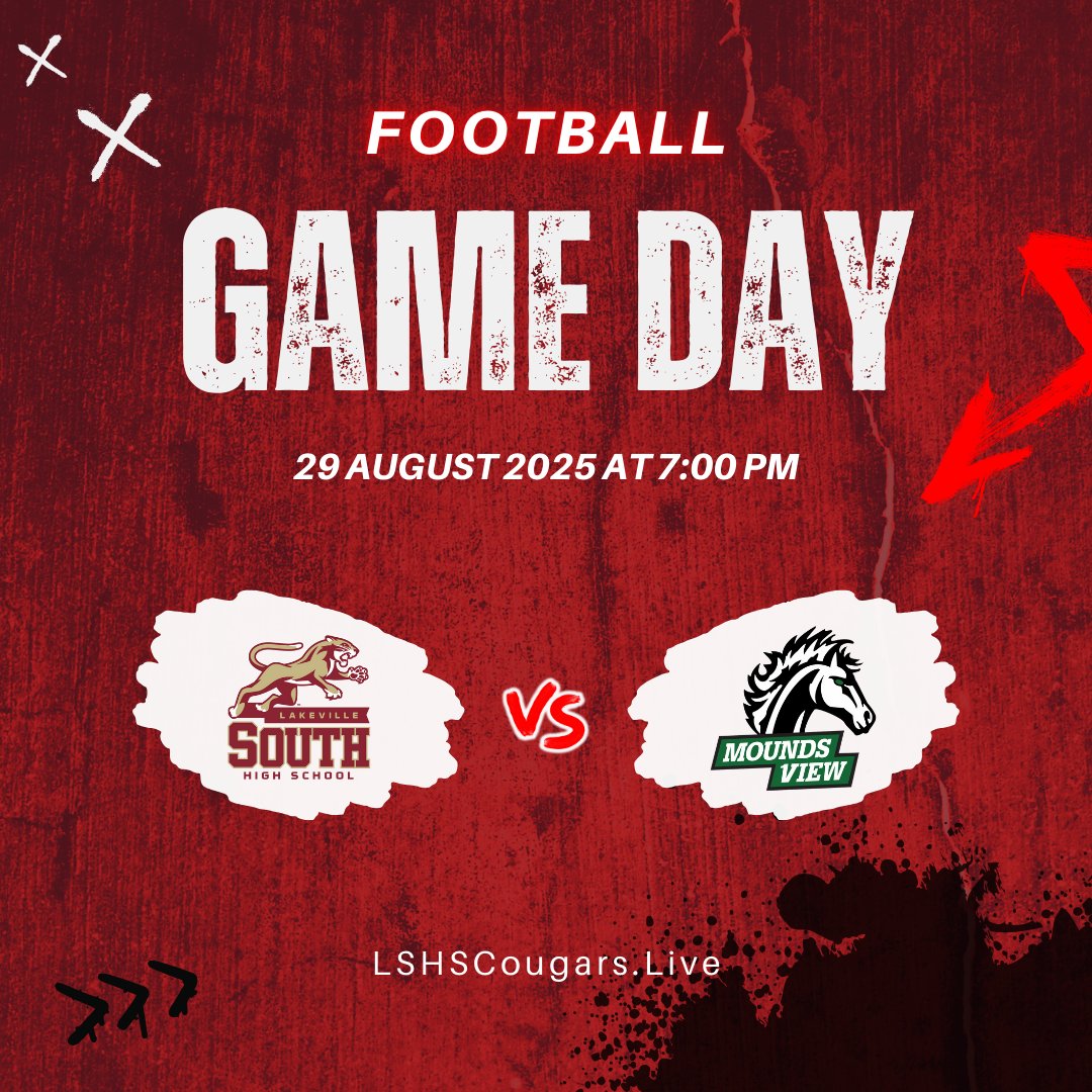 🏈 Friday night clash in Lakeville! <a href="/LSHSCougarsFB/">Lakeville South Football</a> football hosts <a href="/MoundsviewFB/">Mounds View Football</a> at 7 PM.
📍 LSHSCougars.live

#LakevilleSouthCougars #MoundsViewMustangs #MNHSS #Football #GameDay