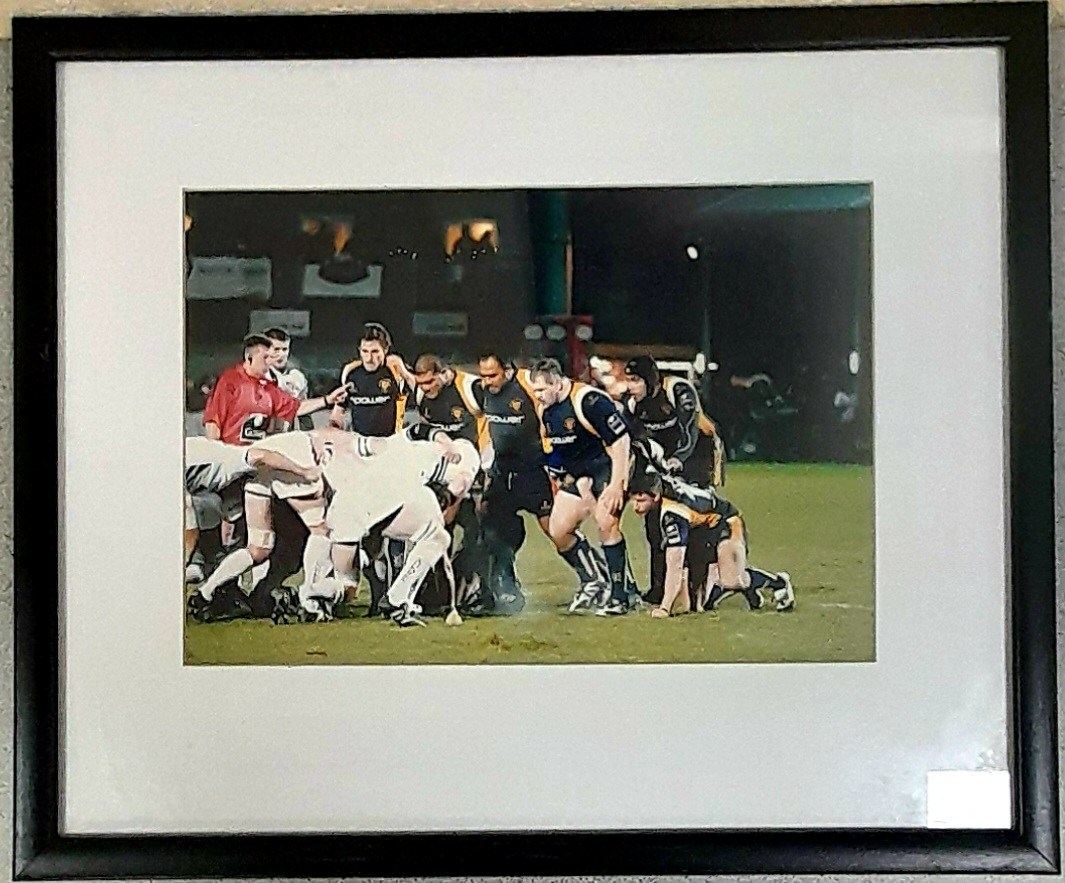 Lot 2.
Photo Worcester Warriors v Sale Sharks circa 2007.

Players pictured:

Warriors - Matt Powell, Darren Morris, Aleki Lutui, Big Dave, Tim Wood &amp; Netani Talei.

Sale - Richard Wigglesworth

DM or email trust@wwst.co.uk to bid for this item.