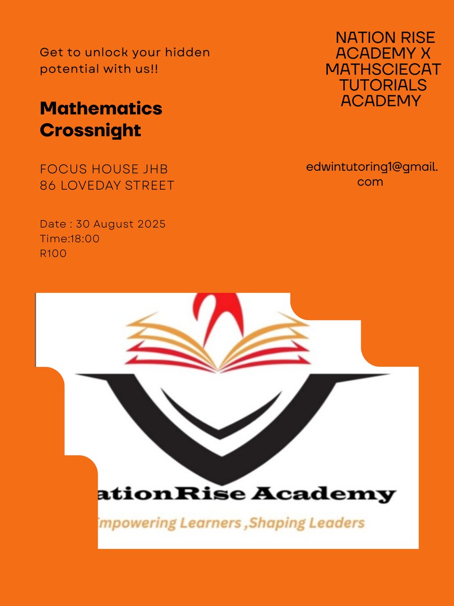 NationRiseZA's tweet image. Unleash your inner math genius! 📝 Join our Mathematics Cross Night for mind-bending puzzles💥
#matric2025
#Education
#NationRiseAcademy
#Mathematics