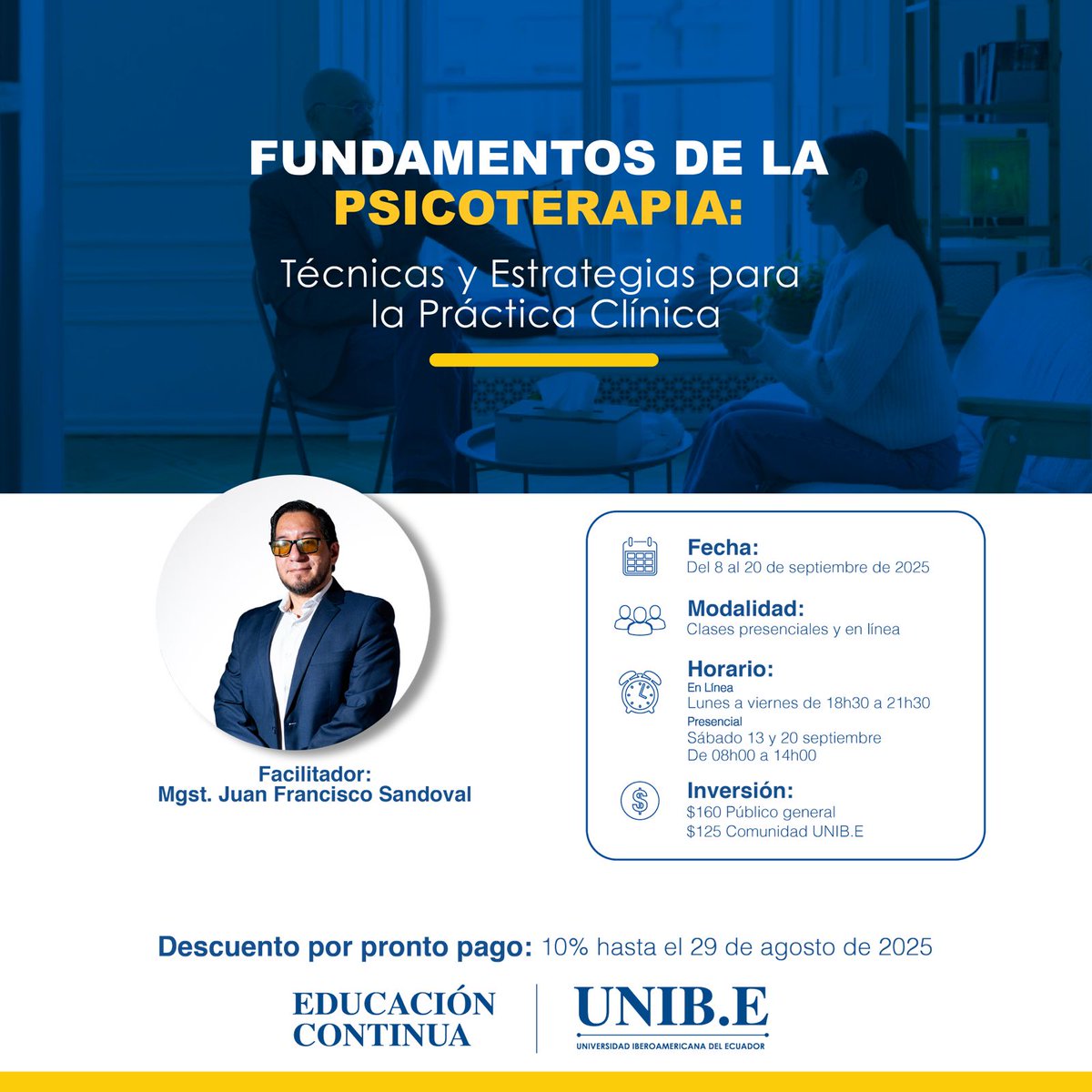 Fortalece tu práctica clínica con el curso de Fundamentos de la Psicoterapia: Técnicas y Estrategias para la Práctica Clínica.🧠📚

Para más información: bit.ly/4mZr9kB
#Psicoterapia #EducaciónContinua #UNIBE #ClínicaPsicológica