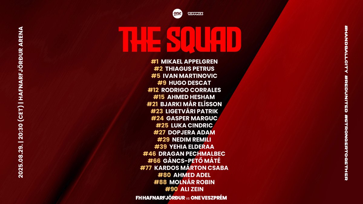 veszprem_hc's tweet image. Today's squad against FH Hafnarfjörður! 
#RedUnited #HandballCity #StrongerTogether