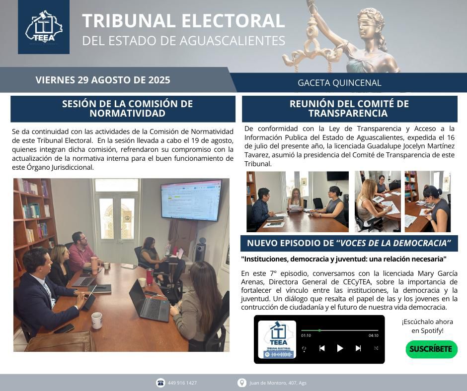 ¡Ya está disponible una nueva edición de la #GACETATEEA!
Conoce nuestras actividades y novedades institucionales.
¡Infórmate y mantente al día con nosotros!
#GacetaElectoral #TEEA
