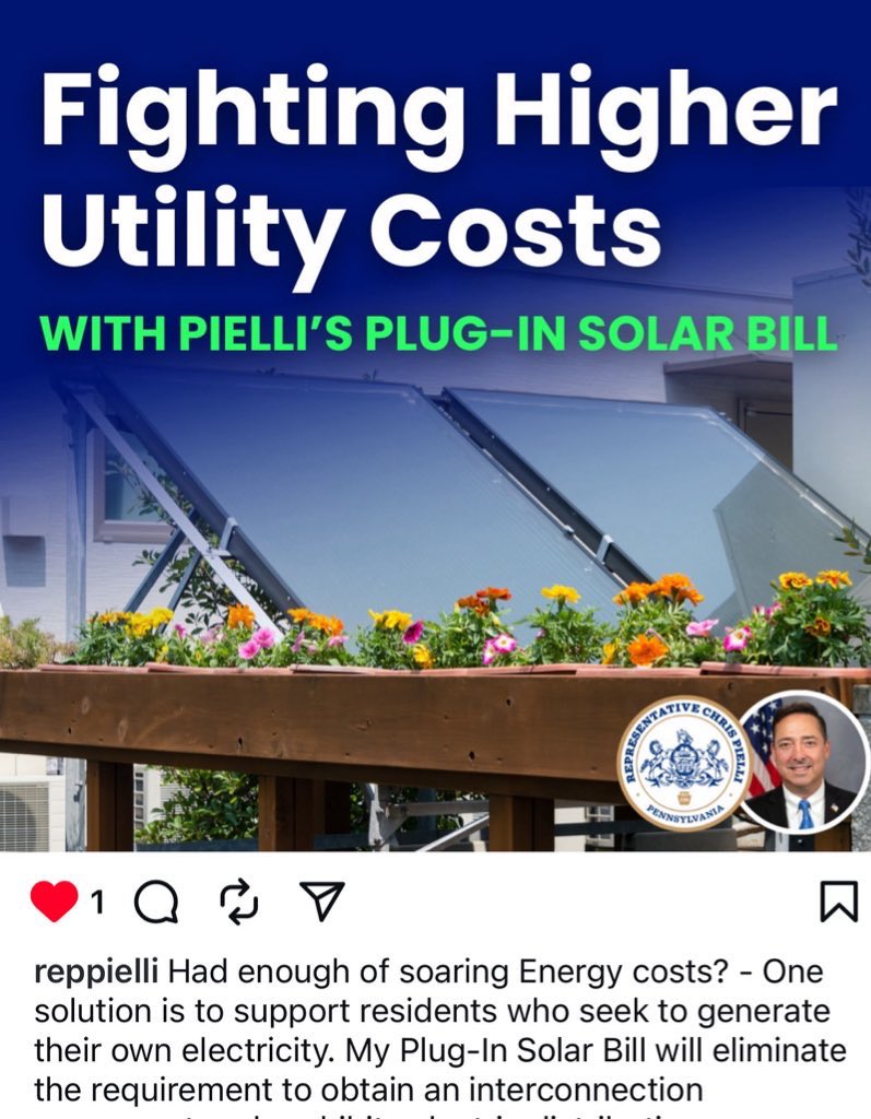 Thank you <a href="/RepPielli/">Chris Pielli</a> for taking a proactive approach to supporting PA residents who want to generate their own electricity &amp; lower their energy costs.☀️Join the Bright Saver plug-in solar movement: Brightsaver.org
