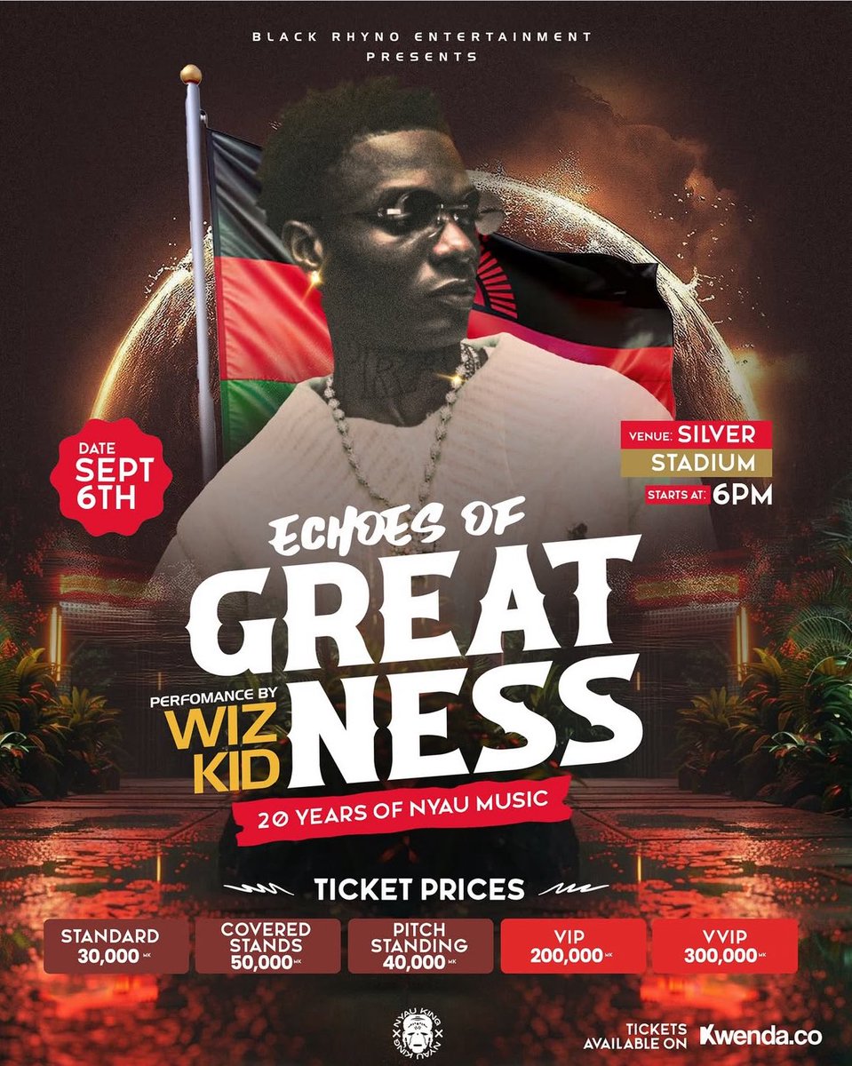 WizkidGallery's tweet image. Big Wiz Live In Malawi 🇲🇼🦅
📆 : 6 Sept, 2025