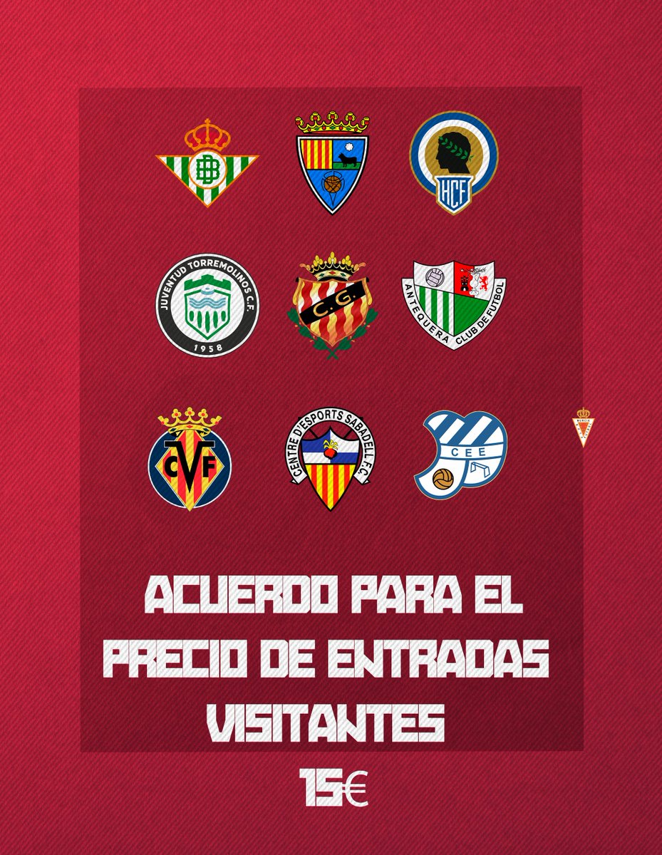 🤝⚽️ 𝗔𝗰𝘂𝗲𝗿𝗱𝗼 𝗱𝗲 𝗮𝗳𝗶𝗰𝗶𝗼𝗻𝗲𝘀 𝘃𝗶𝘀𝗶𝘁𝗮𝗻𝘁𝗲𝘀 | 𝗧𝗲𝗺𝗽𝗼𝗿𝗮𝗱𝗮 𝟮𝟬𝟮𝟱/𝟮𝟲

🎟️ El Real Murcia y varios clubes de la categoría han alcanzado un acuerdo para fijar un precio único de 15 €  en las entradas destinadas a la afición visitante, tanto en el