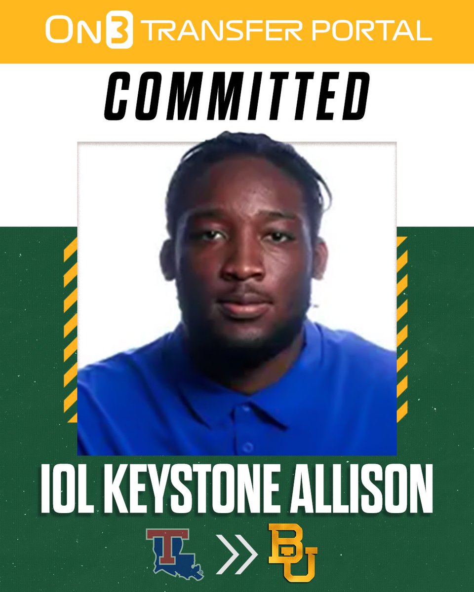 BREAKING: Louisiana Tech transfer IOL Keystone Allison has signed with Baylor, @PeteNakos_ reports🐻

Allison also plays baseball.

on3.com/college/baylor…