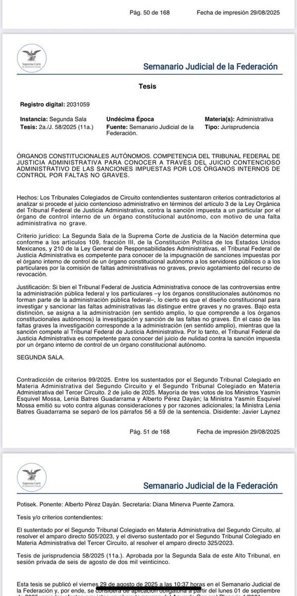 LisMuoz5's tweet photo. 3 #Jurisprudencias de hoy: 
1️⃣ No procede la #ResppatrimonialdelEdo por incumplir laudo laboral
2️⃣ El #TFJA es competente por sanciones de OCA’s por faltas no graves
3️⃣ La definición de la falta de #desvíoderecursos de la LGRA es convencional #ResponsabilidadesAdministrativas https://t.co/iQwk40kizN