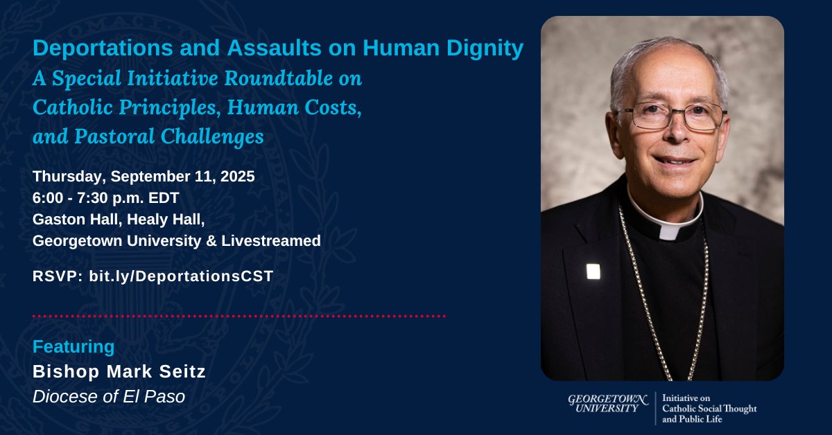 Georgetown Initiative on CST and Public Life (@gucstpubliclife) on Twitter photo Bishop Mark Seitz <a href="/BishopSeitz/">Bishop Mark J. Seitz</a> is the bishop of the Diocese of El Paso, Texas, where he serves a borderland community whose sister city is Ciudad Juárez, Mexico. He is also the chairman of the U.S. Conference of Catholic Bishops’ Committee on Migration. He will be a part of the Bishop Mark Seitz <a href="/BishopSeitz/">Bishop Mark J. Seitz</a> is the bishop of the Diocese of El Paso, Texas, where he serves a borderland community whose sister city is Ciudad Juárez, Mexico. He is also the chairman of the U.S. Conference of Catholic Bishops’ Committee on Migration. He will be a part of the