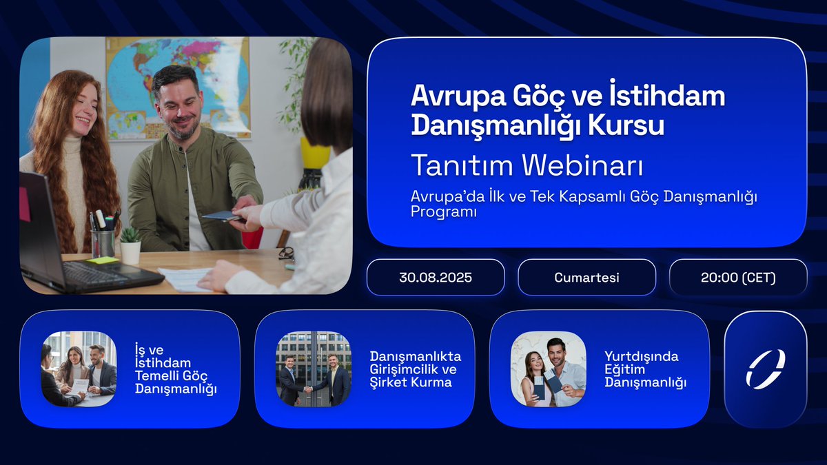 🚀 Avrupa Göç ve Danışmanlık Uzmanlık Kursu Tanıtım Webinarı
📅 30 Ağustos 2025 | 20:00 CET

Sizi, Avrupa’da ilk ve tek kapsamlı Göç Danışmanlığı Uzmanlık Programı hakkında bilgi alabileceğiniz özel tanıtım webinarına davet ediyoruz!

bit.ly/4fKqq4c