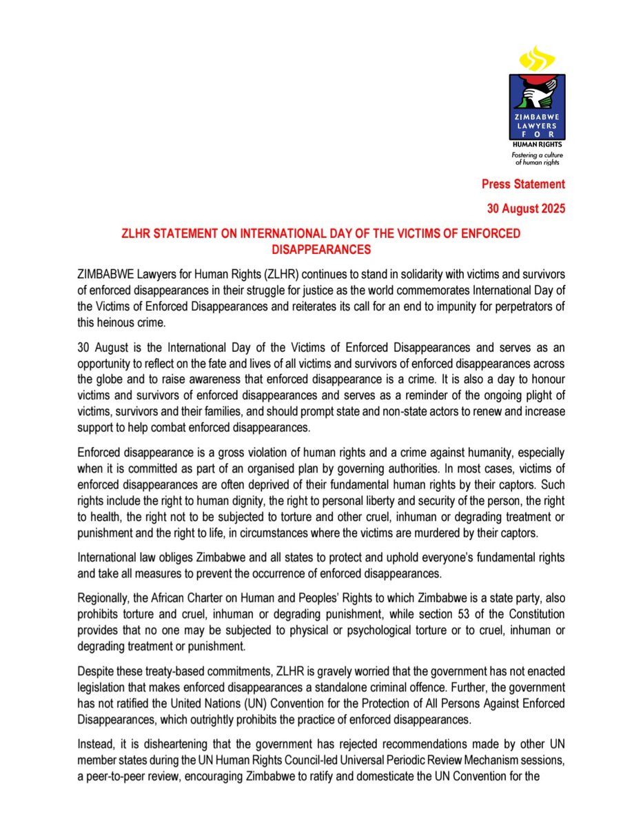 ZLHRLawyers's tweet photo. Our Statement commemorating International Day of the Victims of Enforced Disappearances https://t.co/04Ljk9wpwi