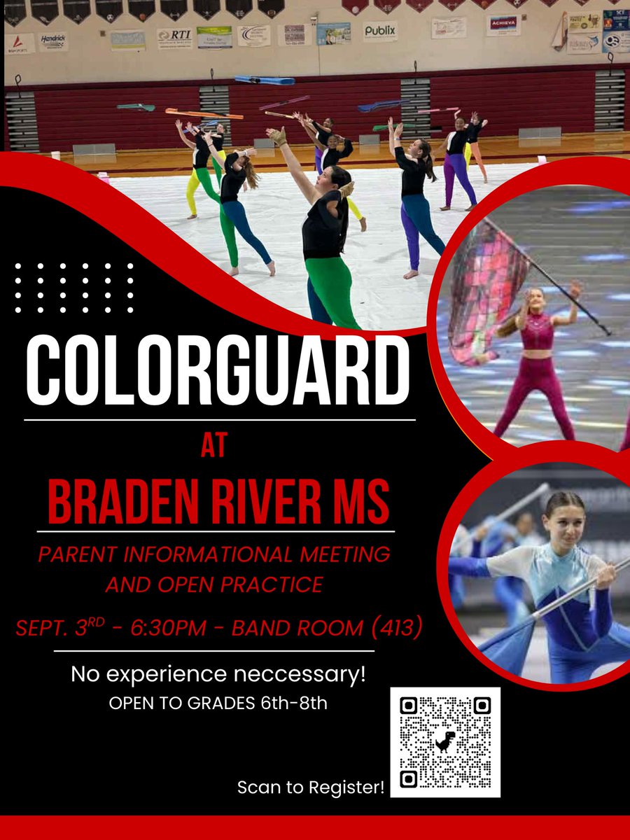 Is your student interested in joining the BRMS Colorguard?  Be sure to check out the parent informational meeting on Wednesday, September 3 at 6:30 in the BRMS Band Room!
BRMS Colorguard Interest Form:
docs.google.com/forms/d/1tPwsl…