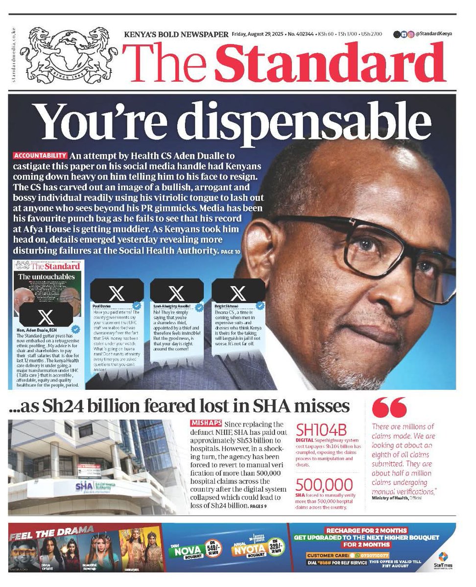 Gabriel Dolan (@gabrieldolan1) on Twitter photo Time to go <a href="/HonAdenDuale/">Hon. Aden Duale, EGH</a> if Ruto retains you, it will confirm that you're sharing the loot and sending the sick to an early grave!! Time to go <a href="/HonAdenDuale/">Hon. Aden Duale, EGH</a> if Ruto retains you, it will confirm that you're sharing the loot and sending the sick to an early grave!!