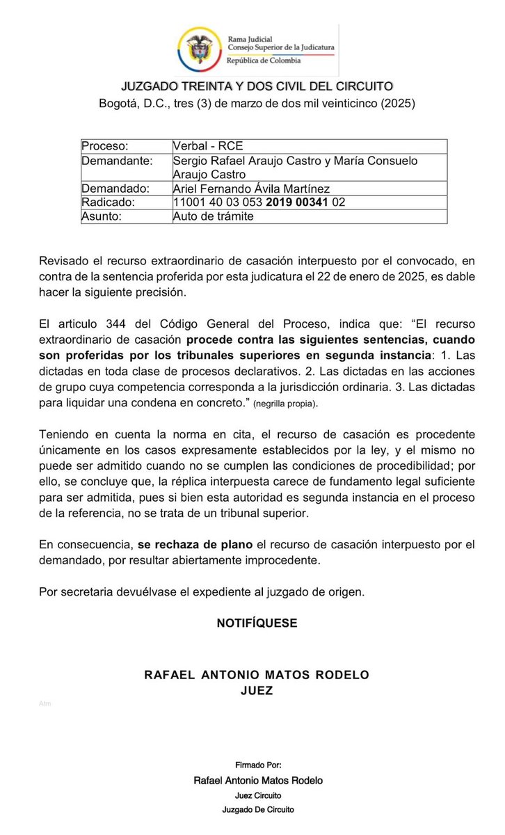 Javier Bermudez (@nilsonjavierb) on Twitter photo ARIEL AVILA fue condenado a pagar una gran suma de dinero por Calumniar a SERGIO ARAUJO, lo grave es que radicó un recurso de casación y fue "Rechazado de plano".
Asi que el Chismoso y Calumniador debe pagar. Este caso lo dirigió <a href="/ABDELAESPRIELLA/">Abelardo De La Espriella</a> ARIEL AVILA fue condenado a pagar una gran suma de dinero por Calumniar a SERGIO ARAUJO, lo grave es que radicó un recurso de casación y fue "Rechazado de plano".
Asi que el Chismoso y Calumniador debe pagar. Este caso lo dirigió <a href="/ABDELAESPRIELLA/">Abelardo De La Espriella</a>