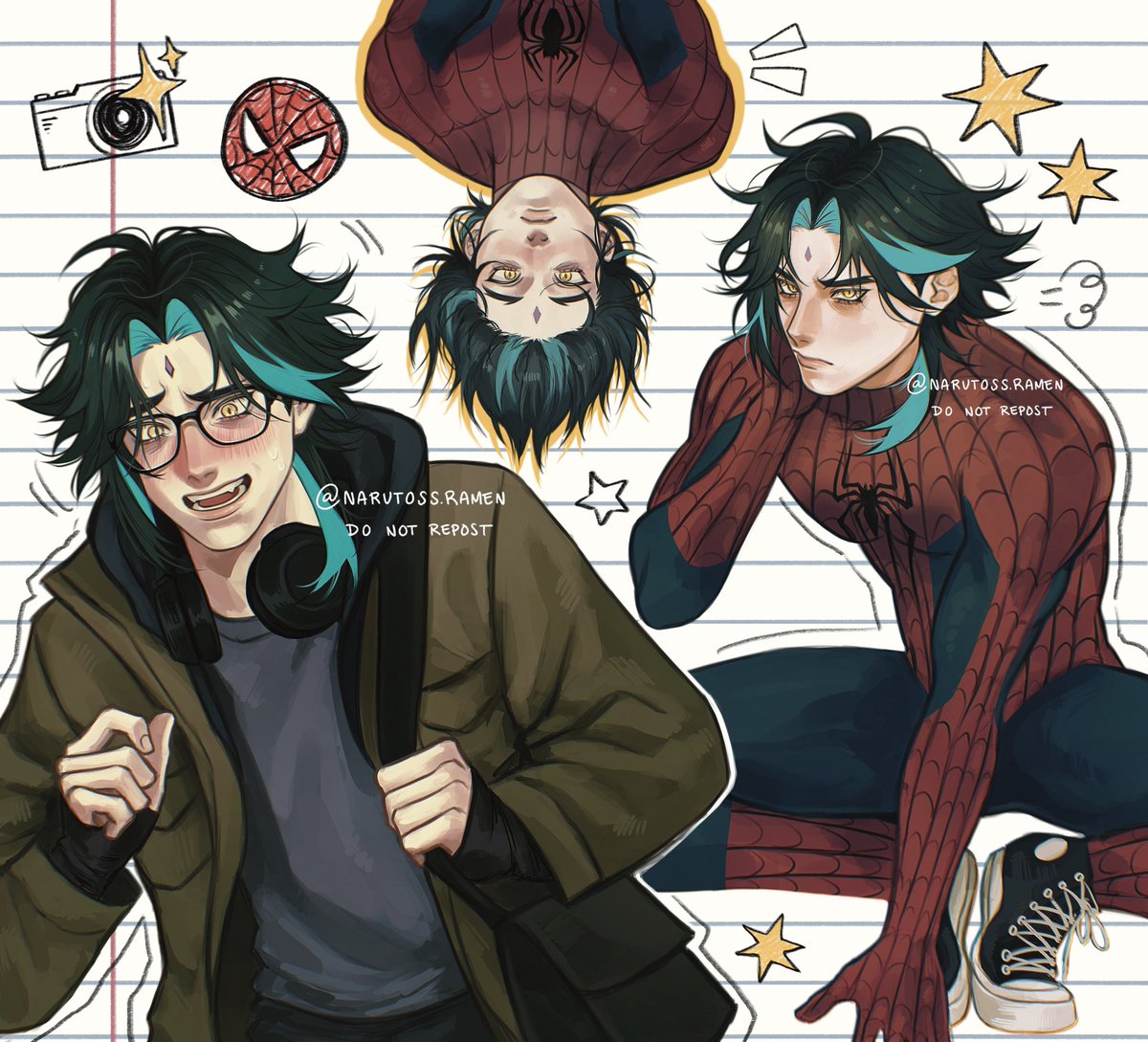 xiaomeowy's tweet image. let’s all LIVE #xiao #genshin #spiderman