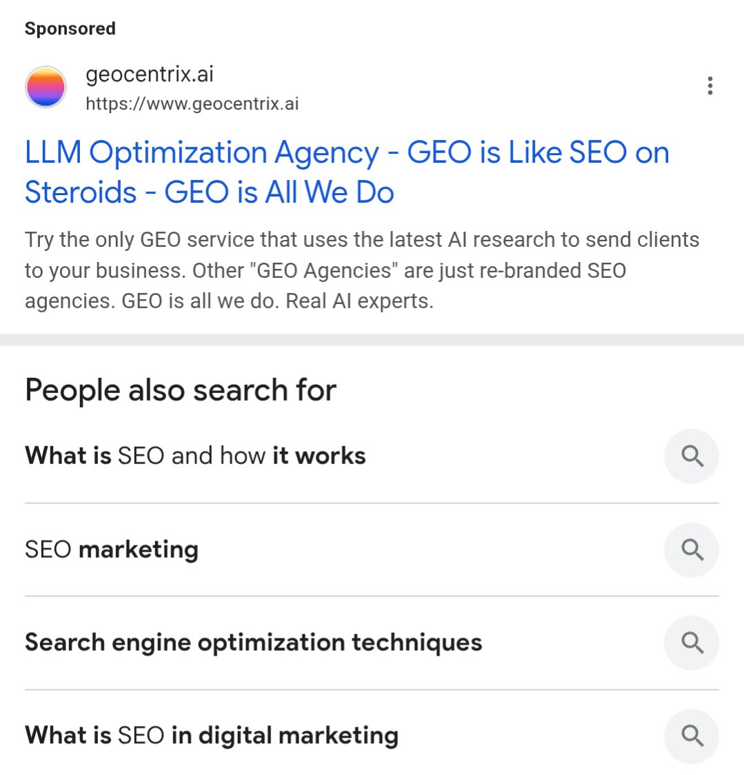 😄😅 "LLM Optimization Agency - GEO is Like SEO on Steroids - GEO is All We Do"