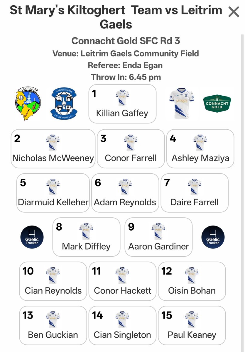Darren Mulvey (@darrenmulvey) on Twitter photo Teams for a huge clash here in the <a href="/ConnachtGold/">Connacht Gold</a> <a href="/LeitrimGAA/">Leitrim GAA</a> SFC Rd 3 between 🟪🟩 <a href="/LeitrimGAA/">Leitrim GAA</a> & ⬜🟦 <a href="/MarysKiltoghert/">St.Marys GAA</a> Teams for a huge clash here in the <a href="/ConnachtGold/">Connacht Gold</a> <a href="/LeitrimGAA/">Leitrim GAA</a> SFC Rd 3 between 🟪🟩 <a href="/LeitrimGAA/">Leitrim GAA</a> & ⬜🟦 <a href="/MarysKiltoghert/">St.Marys GAA</a>