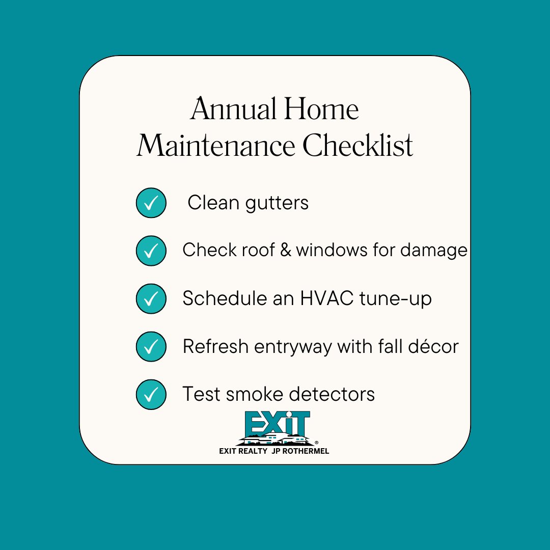 jprrealty's tweet image. Keep your home in tip-top shape as we transition to fall! 

Staying on top of seasonal maintenance protects your investment—and keeps your home ready in case you&apos;re thinking about listing this season.

#HomeTips #FallChecklist
#exitrealtyjpr #exitrealtyjprothermel