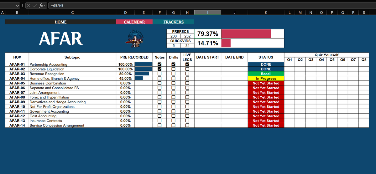 made an HSR-themed CPALE study tracker in MS Excel (di sanay sa GSheets ...