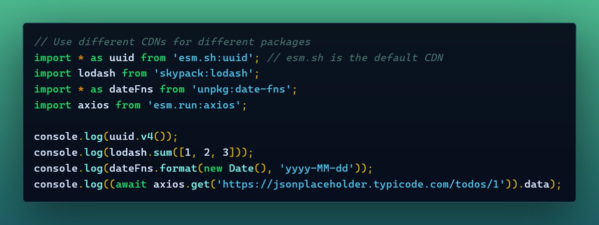 livecodes_io's tweet image. 🌐 Choose your preferred CDN
LiveCodes supports @esmcdn , @jsDelivr, @skypackjs, @unpkg &amp;amp; more!

📚 Module resolution: livecodes.io/docs/features/…
#LiveCodes #CDN #Modules #Flexibility
