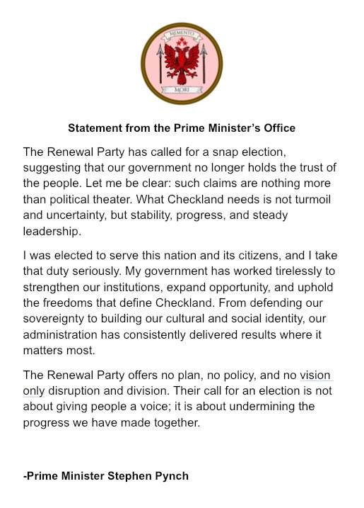Statement about the Renewal Party.
#Checkland #Micronation