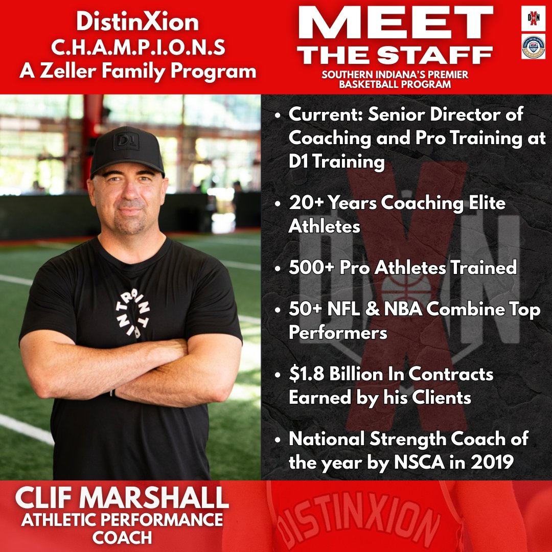 Huge news! We're thrilled to announce Clif Marshall is our new Athletic Performance Coach for DistinXion's teams!

Clif trains NBA &amp; NFL athletes, bringing that same pro-level development here to Bloomington. He's a mission-driven coach and we're so glad to welcome <a href="/ClifMarshall/">Clif Marshall</a>