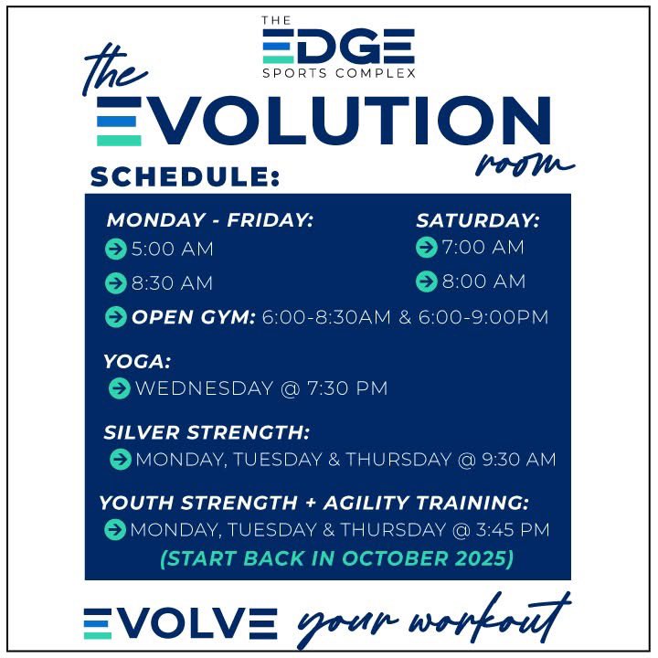 🚨 NEW OPEN GYM TIMES! 🚨

Starting Sept 2:
✅ Evolve Workouts stay at 5am &amp; 8:30am (Mon–Fri), 7:00am &amp; 8:00am (Sat)
✅ Open Gym: 6-8:30am &amp; 6-9pm (Mon–Fri)
✅ New membership &amp; pass options available! Visit site for info + purchase.

✨ PS - Labor Day workout coming Monday!