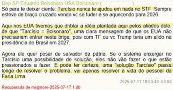 A janela p/ Lula centrar artilharia pesada em Tarcísio tá dada. Com apoio colateral do clã, inclusive.

Essa transferência de votos do bolsonarismo tá longe de se concretizar. Ainda mais sem garantias de anistia ou de um golden parachute nos 🇺🇲, vão preferir cair atirando.