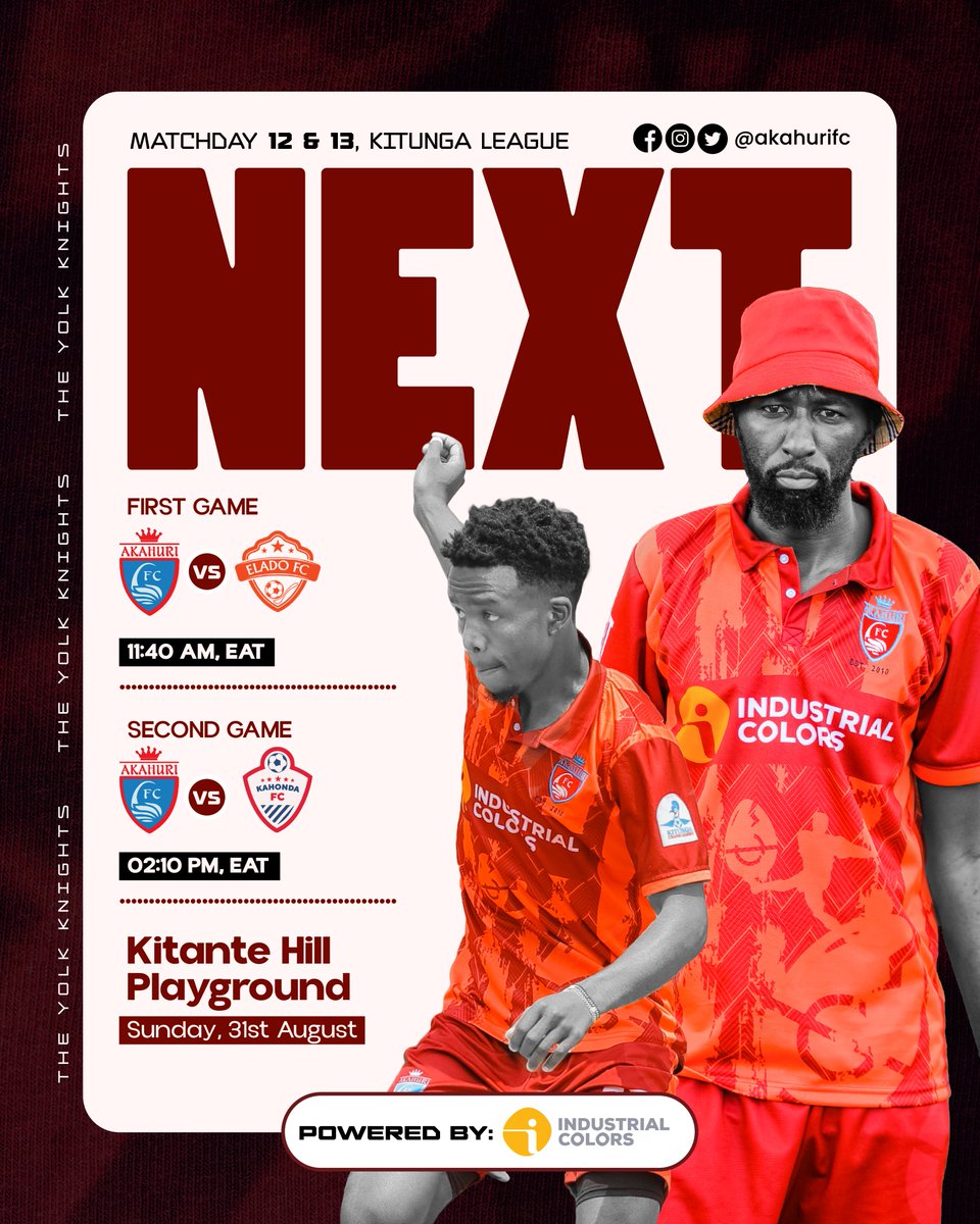 CHAOTIC DOUBLE GAMEWEEK AHEAD⚠️

UPNEXT ⏩
<a href="/EladoFc/">Elado FC</a>  &amp; <a href="/KahondaFc/">Kahonda FC 🌟🌟</a> 

🗓️ Sunday 31st August   
🏟️ Kitante Hill School 

Powered by: <a href="/InColor_UG/">INDUSTRIAL COLORS</a>
#TheYolKnights 
#KitungaLeague
