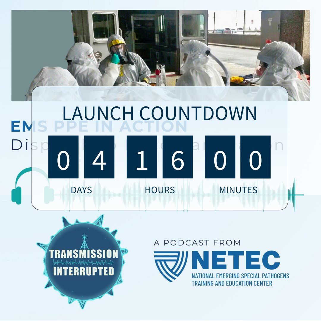 TheNETEC's tweet image. 🎙 New episode of Transmission Interrupted drops Sept 3! Jill Morgan, RN (@EmoryUniversity), interviews Chad Bowman (@JohnsHopkins Lifeline) & Liz Lenz (@DenverHealthMed) about effective PPE use in EMS.
#TransmissionInterrupted #NETEC #EMS #PPE
