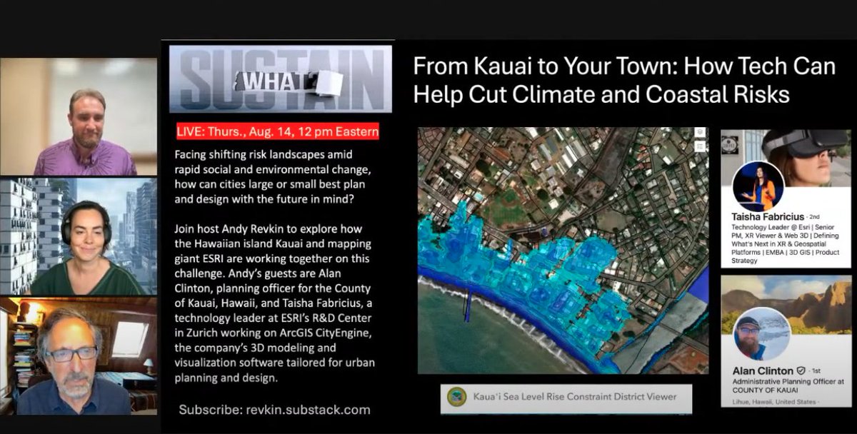 ArcGIS Urban (@arcgisurban) on Twitter photo Join host Andy Revkin on #SustainWhat with Alan Clinton (Kauai County, Hawaii) & Taisha Fabricius (Esri Zurich) for a conversation on the future of urban planning & design. ow.ly/xvY050WJMpz Join host Andy Revkin on #SustainWhat with Alan Clinton (Kauai County, Hawaii) & Taisha Fabricius (Esri Zurich) for a conversation on the future of urban planning & design. ow.ly/xvY050WJMpz