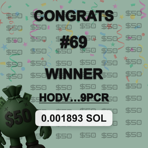 ayveyanko's tweet photo. 🎟 $50 Raffle Winner 🎟

Wallet: HoDVPo...9pcr
Prize: 0.001893 SOL 💰
RNG: https://t.co/ElceSVbi3r
PRize Tx: https://t.co/BShPGtKQnT

Next draw in 10 mins. More $50 = more tickets = more chances.Hold. Win. Repeat. https://t.co/QNalRQRmmo