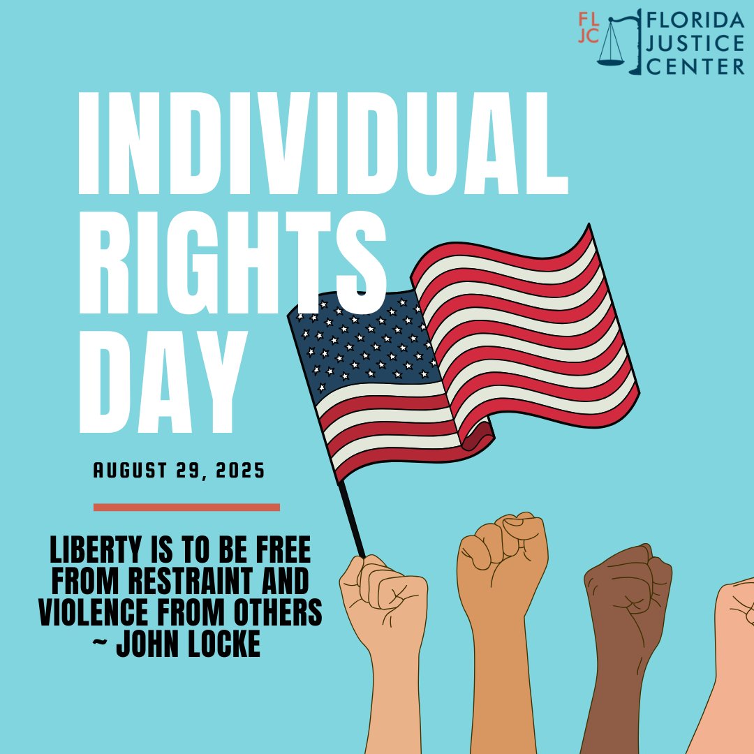 On Individual Rights Day, we reflect on the fundamental liberties and freedoms that are inherent in society. At the Florida Justice Center, our work is dedicated to ensuring these rights are not just a promise but a reality for all.  #IndividualRightsDay #JusticeForAll
