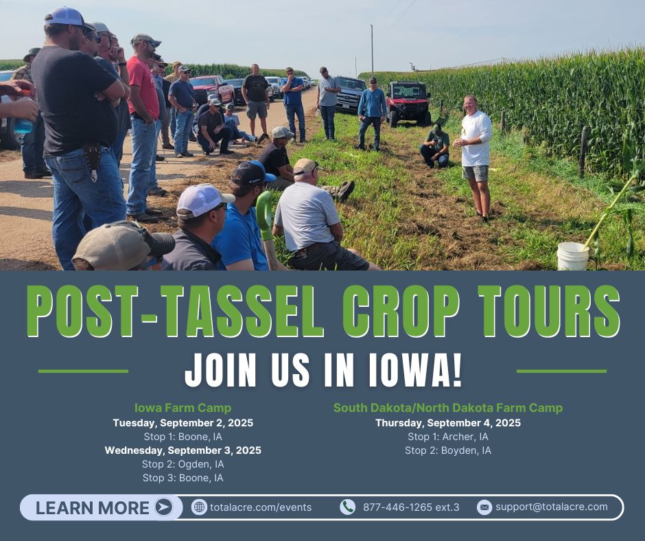 TotalAcre's tweet image. 🌽 Final Call for Post-Tassel Tours in Iowa! 🌱

Growers in Iowa, Minnesota, South Dakota, and surrounding areas — don’t miss your last two chances to join us in the field to learn and network with other top growers.

Visit to RSVP: totalacre.com/events

#TotalAcre #CropTour