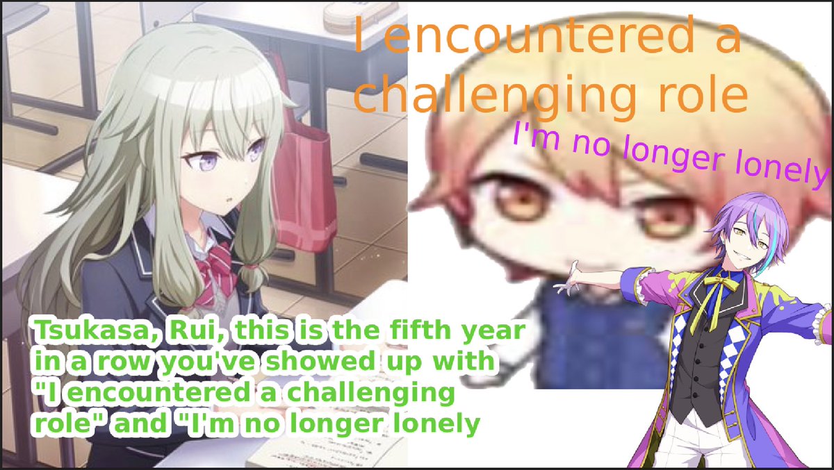 liliumleah's tweet image. Nene in five events:
- Has overcome her middle school trauma
- Has opened up and become more confident
- Has challenged divas and gained respect of her childhood hero
- Has ordered salad without cucumbers for Kanade

Rui and Tsukasa: